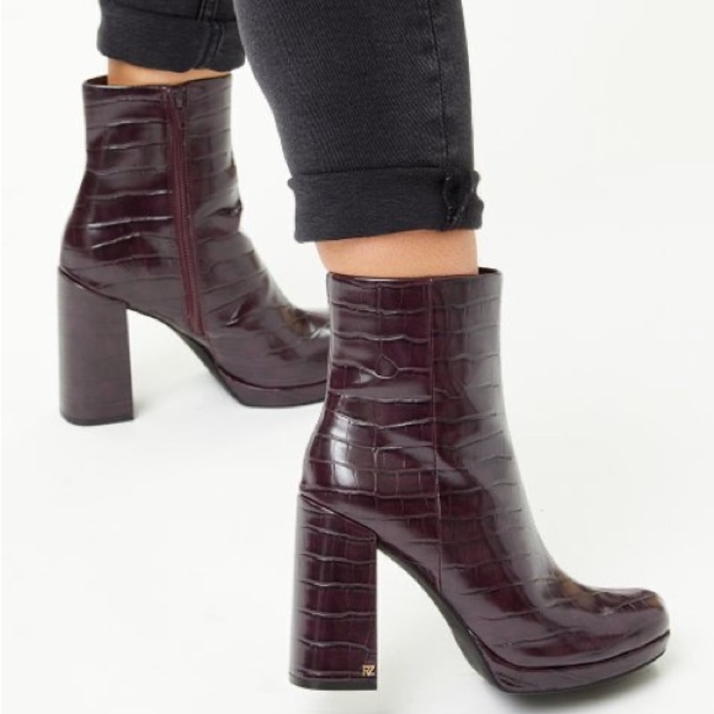 Rachel Zoe Maya Platform Boot / Deep Mahogany Croc Embossed - Picture 4 of 8